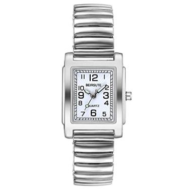 Imagem de JewelryWe Relógio feminino ultra fino fácil leitor com pulseira elástica, relógio dourado/prata, quadrado luminoso branco (15cm)