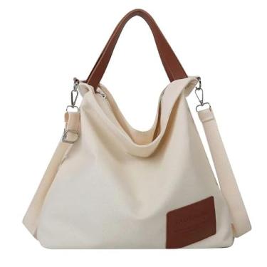 Imagem de Bolsa Feminina Lona Vintage Jovem Faculdade Trabalho Transversal (Off White)