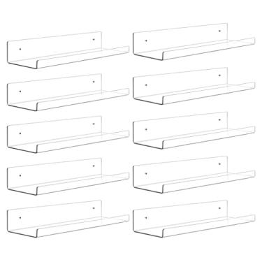 Imagem de Dezzer Pacote Com 10 Prateleiras De Acrílico Para Parede, 15" Transparentes Flutuantes Banheiro E Quarto, Estante Invisível Livros, Prateleira Parede Armazenamento Perfumes, Brinquedos Bonecos Ação