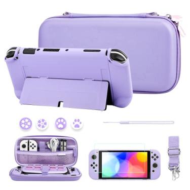 Imagem de FUNDIARY Estojo De Transporte Roxo Para Nintendo Switch Oled Com Design Sakura, Kit Acessórios Portáteis, Bolsa Fina Armazenamento, Capa Protetora Pc Acoplável, Protetor Tela, Alça Ombro E 4 Proteto