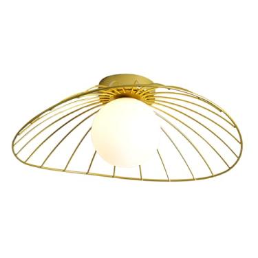 Imagem de BOKT Luminária De Teto Semi-Embutida Estilo Fazenda Dourada, Corredor Em Formato Gaiola, Globo Vintage Vidro Leitoso, Rente Ao Teto, Industrial Para Entrada