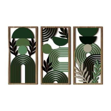 Imagem de Ioensy 3 peças de esculturas de parede de arte artesanal de madeira, painéis decorativos de linhas abstratas, decoração de parede para casa, pátio, quarto,