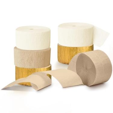 Imagem de NICROHOME EUR Decorações De Casamento, 6 Rolos Serpentinas Papel Crepom Branco Marfim Dourado Marrom Claro Para Chá Panela, Festa Aniversário, Noivado Dourado, 24,7 M Comprimento
