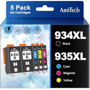 Imagem de ARTITECH Pacote combo de cartuchos de tinta 934 e 935 compatível com HP 934XL 935XL funciona com HP Officejet Pro 6830 6230 6835 6812 6815 6820 6220 6800 (2 pretos, 1 ciano, 1 magenta, 1 ciano)