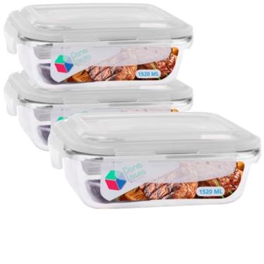 Imagem de Pote de Vidro Hermético 1520ml com Tampa 3 Unidades Livre de BPA Refeições Marmitas e Armazenamento