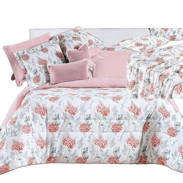 Imagem de Kit Coordenado Edredom, Cobre Leito E Lençol Sensuale Super King Hortência 8 Peças - 80% Algodão, 20% Poliéster