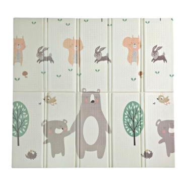 Imagem de Tapete Infantil Dobrável Dupla Face, 120x120cm, 8mm Espessura, Design Compacto (Urso)