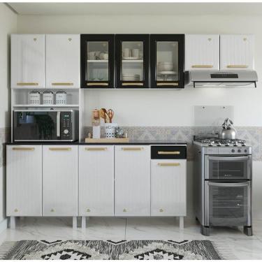 Imagem de Cozinha Completa De Aço 4 Peças Armário Para Forno-micro E Balcão Multimóveis Cr20371 Branco-preto