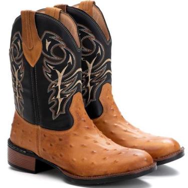 Imagem de Bota Texana Masculina Couro Bordada Cano Alto Bico Redondo - Campero, 