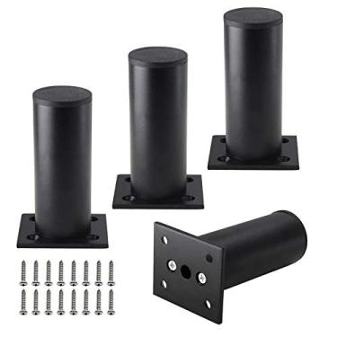 Imagem de Conjunto de 4 pernas de móveis Kyuionty de 10 cm, pernas ajustáveis de liga de alumínio, pés de suporte de sofá redondos de metal, pés ajustáveis para cozinha, mesa, armário, prateleiras, 3,8 cm de diâmetro