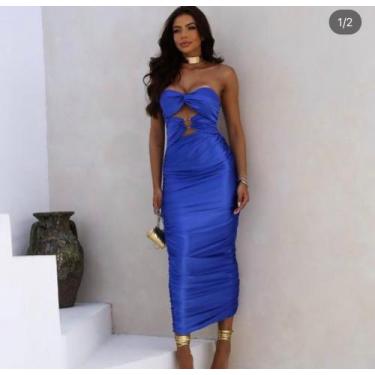 Imagem de Vestido traje fino latrina, na cor azul- Tamanho: M - Lh, Preto