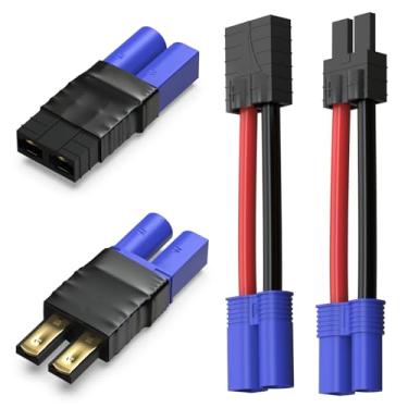 Imagem de 2 pares de adaptadores de conector de bateria RC LiPo compatíveis com plugue de bateria Lipo TRX/Traxxas para EC5 macho fêmea no carregador ESC