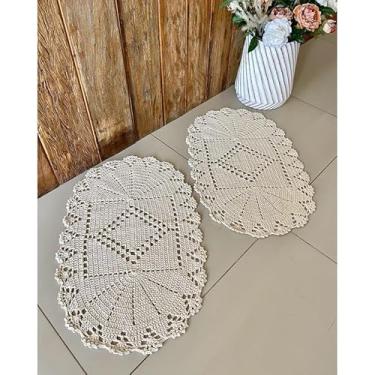 Imagem de Kit 2 Tapetes Oval Losango 70 x 45cm Crochê Artesanal (Cru)