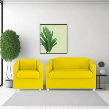 Imagem de Namoradeira + Polt. Bia P/ Sala de Estar Consultório Clinica Hospital Recepção Suede Amarelo