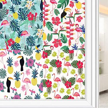 Imagem de Película de janela de privacidade de flores, textura de estilo floral, filme de vidro para sala de estar e escritório em casa, L90 x C 190 cm