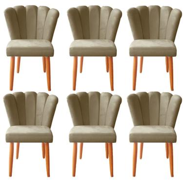 Imagem de Kit 6 Cadeiras Poltrona Sala de Jantar Penteadeira Reforçada Decorativa Pétala Suede