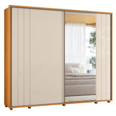 Imagem de Guarda Roupa Casal Dalí Ripado 2 Portas Deslizantes com 4 Espelhos - Madetec Cinamomo/Off White