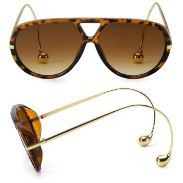 Imagem de DreamCalf Óculos de sol aviador grandes com brinco para mulheres, grande, proteção UV400, designer 2025, óculos escuros femininos, A11- Tartaruga clara/2marrom, M