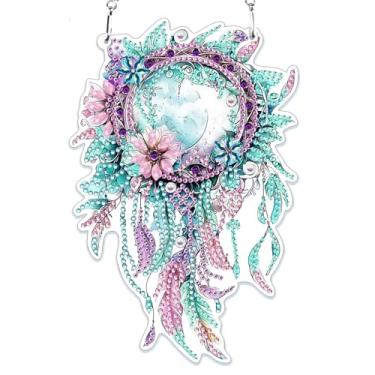 Imagem de MOGTAA Kits de pingente de pendurar arte de diamante apanhador de sonhos, kits de arte de diamante de formato especial 5D para adultos, strass de cristal, flores, pintura de diamante, arte de pedra