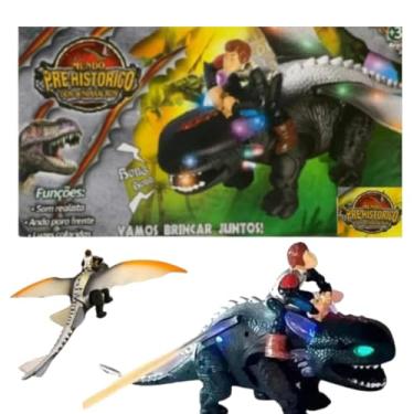 Imagem de Dinossauro Mundo Pré-histórico, Brinquedo com Som e Movimento, Dragão com Asas e Figura