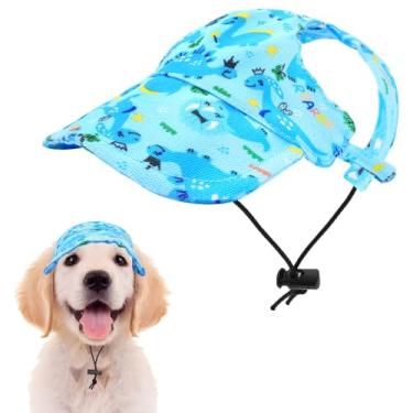 Imagem de Pai Sence Chapéus de verão com viseira de praia de dinossauros para cães boné de beisebol azul com orifícios de orelha para meninos M