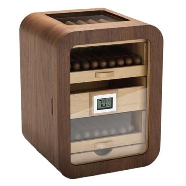 Imagem de gswznb Umidor de charuto de temperatura para homens, gabinete e termômetro com higrômetro, capacidade para 110 charutos e umidificador embutido, claraboia visual, para bar, casa, festa