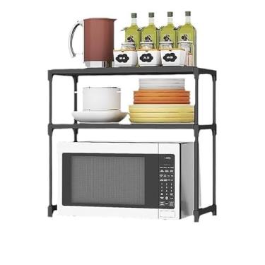 Imagem de Prateleira 2 Andares Organizadora com Suporte para Microondas-Adequado para cozinha, armazenamento de garrafas de especiarias(Preto)