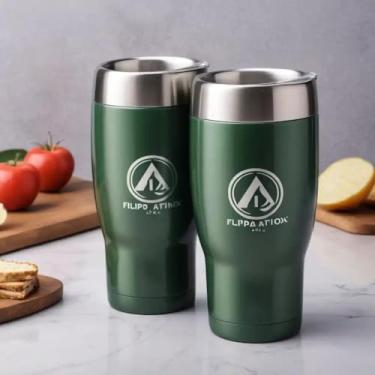 Imagem de Caneca Térmica Parede Dupla em Aço Inox Verde 400ml com Tampa Flip - Estilo Com Logo