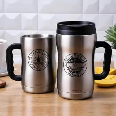 Imagem de Caneca Térmica Parede Dupla em Aço Inox Cinza 950ml com Tampa Hermética - Estilo Com Logo