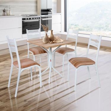 Imagem de Mesa Quadrada Com 4 Cadeiras Aço 68cm Branco Carvalho Orion