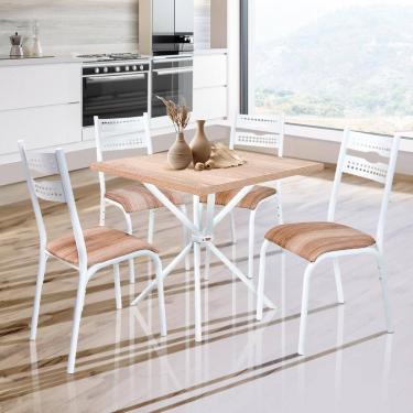 Imagem de Mesa Quadrada Com 4 Cadeiras Aço 75cm Branco Carvalho Orion