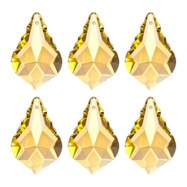 Imagem de PATIKIL Pingentes de cristal K9, contas de gota, pacote com 6 peças de prismas de lustre de 38 mm, contas de folhas penduradas, lâmpada faça você mesmo para decoração de artesanato, amarelo dourado