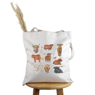 Imagem de PWHAOO High-land C-ow Lover Gift Floral Highland Cow Flowers Tote Bag Bolsa Scottish C-ow Cattle Homestead Farmstead Gift, Floral Highland Cow Flowers T