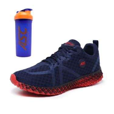 Imagem de Tênis Masculino Ascension + Coqueteleira Azul – Leve, Macio e Versátil para Caminhada, Corrida, Academia e Dia a Dia (Marinho e Vermelho, BR, Adulto, Numérico, 45)