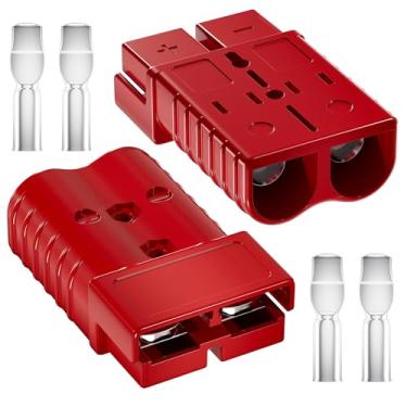Imagem de DMTVAL Kit de conector de bateria de conexão rápida 50A, plugue sem gênero para fio 6 AWG, pacote com 2 carcaça vermelha, adequado para carro, reboque, guincho, empilhadeira, motor de pesca
