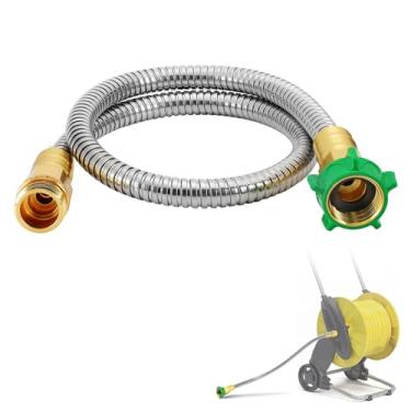 Imagem de Mangueira de líder macho para fêmea para carretel de mangueiras - Mangueira de jardim curta à prova de vazamento de 60 m, tubo de água flexível de aço inoxidável 304 resistente para irrigação de