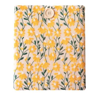 Imagem de Capa de tecido bordado para iPad 9.7/10.2/10.5/10.9, Nook Glowlight Plus, livros de bolso do mercado de massa – capa protetora acolchoada, personagem artesanal - Margarida amarela e bege