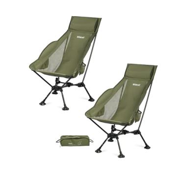 Imagem de WildCall Cadeira de acampamento leve dobrável com encosto alto com suporte de cabeça, cadeira de praia compacta com pés grandes anti-afundamento e ajuste de três ângulos de inclinação