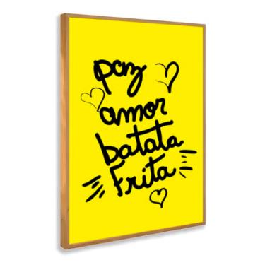 Imagem de Quadro Decorativo Paz Amor Batata Frita Estampa Amarela Criativa Frase Divertida Jovem Moderna Descontraída Com Moldura