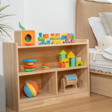 Imagem de SHINITOY Organizador De Brinquedos Madeira E Borracha Shinitoy, Prateleiras Armário Armazenamento 2 Níveis, Estante Sólida Montessori Para Crianças, Presentes Crianças