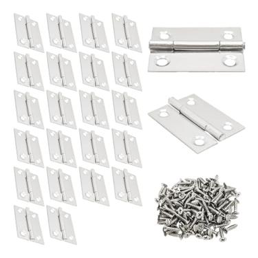 Imagem de AUXBC 24 peças de dobradiças dobráveis de aço inoxidável de 3,8 cm, mini dobradiças de porta para armários, caixas de joias, móveis, tampa de janela, baú de madeira