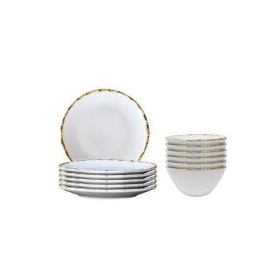 Imagem de Jogo 6 Pratos Sobremesa e 6 Bowls 500ml Bambu 1ªLinha Scalla