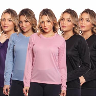Imagem de Kit 5 Camisa Feminina Camiseta Térmica Proteção Solar Uv .-Feminino