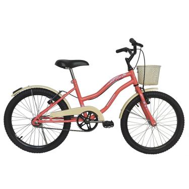 Imagem de Bicicleta Infantil Feminina Aro 20 Beach Retrô Salmão com Paralamas e Cesta Bege - Dalannio Bike