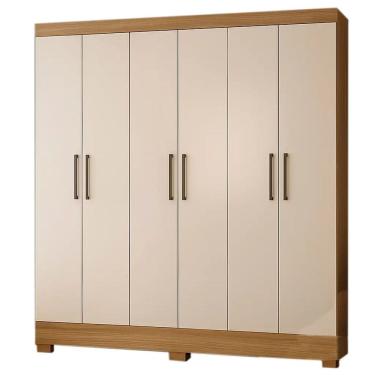 Imagem de Guarda Roupa Pratico Casal 6 Portas 3 Gavetas Demobile Cor Amendoa Off White