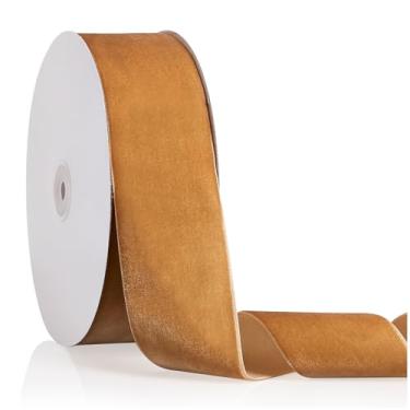 Imagem de Fita de veludo cáqui 5 cm x 20 metros, fita de Natal perfeita para decoração de guirlanda de árvore de Natal, enfeites de artesanato artesanal, embrulho de presente e fabricação de laços