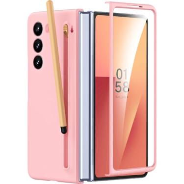 Imagem de Miimall Capa para Samsung Galaxy Z Fold 7 com suporte para caneta Stylus e S Pen, capa fina e durável para Galaxy Fold 7 com protetor de tela embutido, compatível com carregamento sem fio, rosa