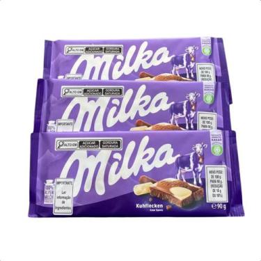 Imagem de Kit com 3 barras de chocolate misto branco e ao leite milka