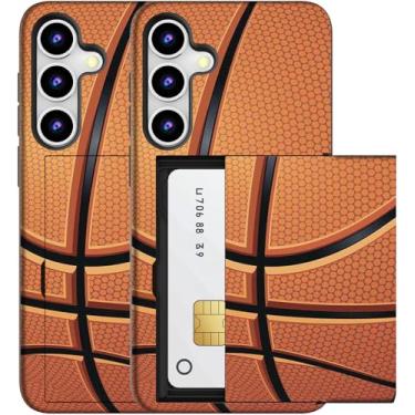 Imagem de MUQR Capa compatível com Samsung Galaxy S23 FE com suporte de cartão fofo - Design Kawaii, proteção contra quedas de nível militar, capa carteira robusta para mulheres (esportes de basquete preto)