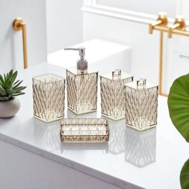 Imagem de Kit Acessórios Banheiro Banho Lavabo Higiene Glamour 5 Peças (Ambar)